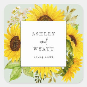 Sticker Carré Tournesol Mint Mariage Enveloppe sceaux