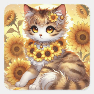 Sticker Carré Tournesol Tabby Princesse Chat
