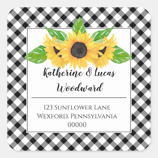 Sticker Carré Tournesols Boho | Retour aux vérifications BW Buff (Devant)