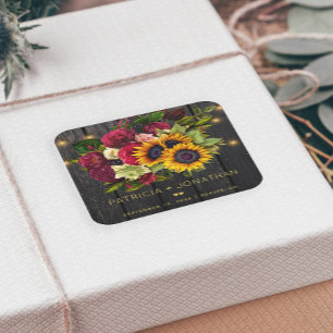 Sticker Carré Tournesols en bois rustique et mariage rose bordea