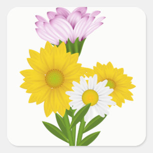 Sticker Carré Tournesols jaunes floraux et fleurs de marguerites