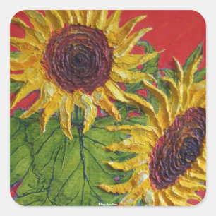 Sticker Carré Tournesols jaunes sur l'autocollant rouge