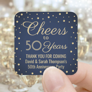 Sticker Carré TOUS les vœux d'anniversaire Élégant Bleu Nuit et 