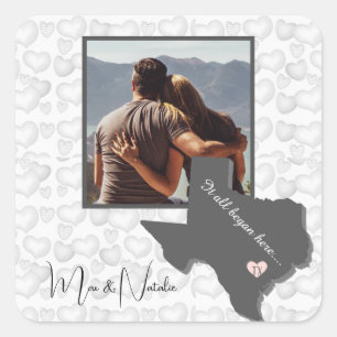 Sticker Carré Tout a commencé ici, Texas, Photo Couple cœur