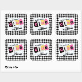 Sticker Carré TOUT âge 90s houndstooth fête d'anniversaire surpr (Feuille)