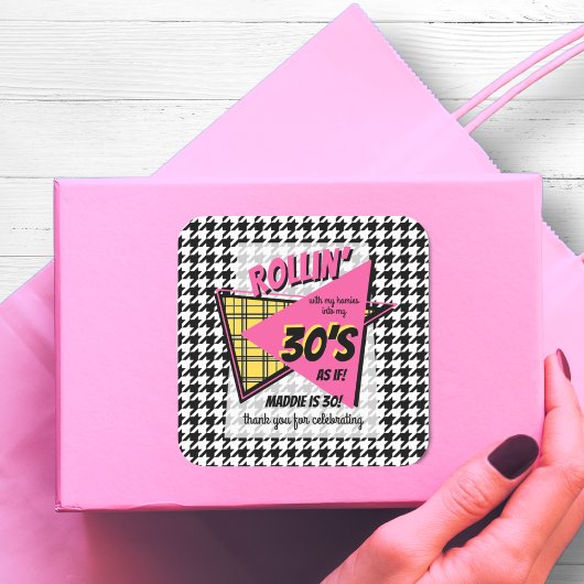 Sticker Carré TOUT âge 90s plaid houndstooth fête d'anniversaire