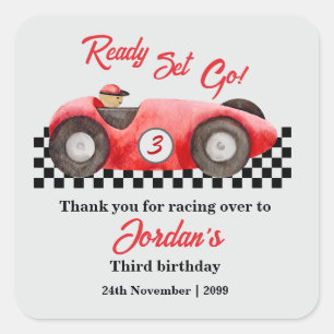 Sticker Carré Tout âge Anniversaire Red Race Parfait Partir