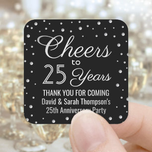 Sticker Carré TOUT Cheers d'anniversaire Élégant Noir et Blanc