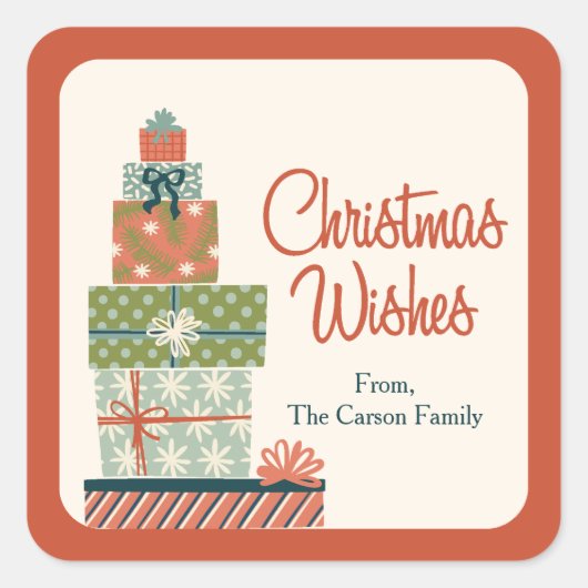 Sticker Carré Tout enveloppé cadeau de Noël (Devant)