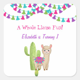 Sticker Carré Tout Llama Amusement Rose Violet Cactus Enfant Ann