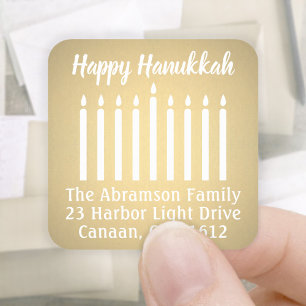 Sticker Carré Tout Texte Menorah Faux Foil Retourner Adresse Éti