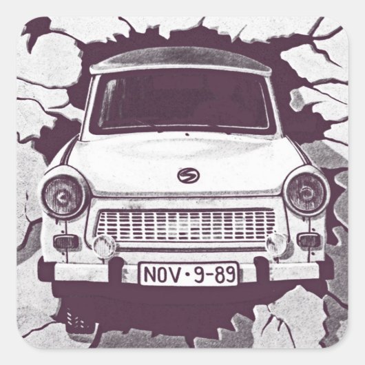 Sticker Carré Trabant Car, Noir & Blanc, Mur de Berlin (1) (Devant)