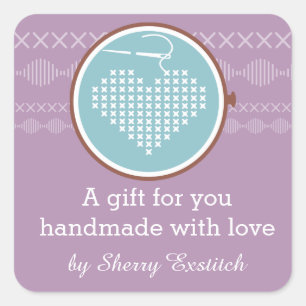 Sticker Carré Tracé broderie cerceau fil aiguille du coeur