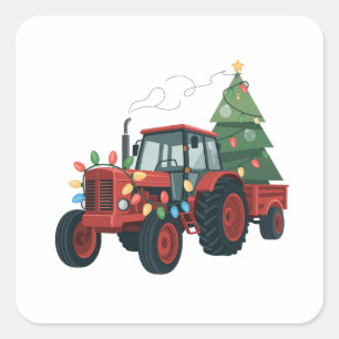 Sticker Carré Tracteur de Noël éclairage Tracteur de Noël