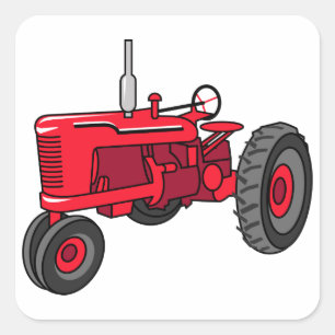 Sticker Carré Tracteur rouge vintage