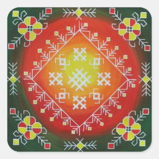 Sticker Carré Traditional Latvian folk art with symbols painting