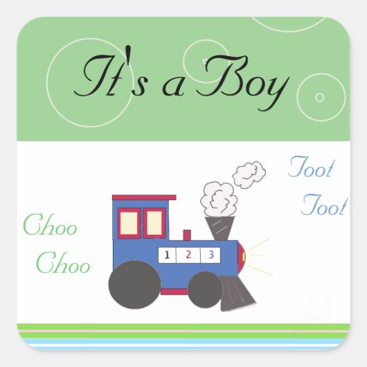 Sticker Carré Train Choo Choo Bébé Garçon (Devant)