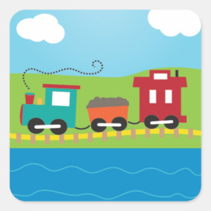 Sticker Carré Train Choo Choo pour les enfants mignons