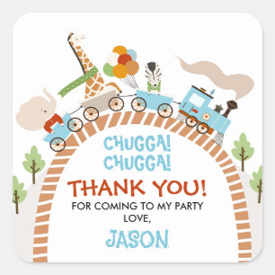 Sticker Carré Train Chugga Chugga Merci d'anniversaire