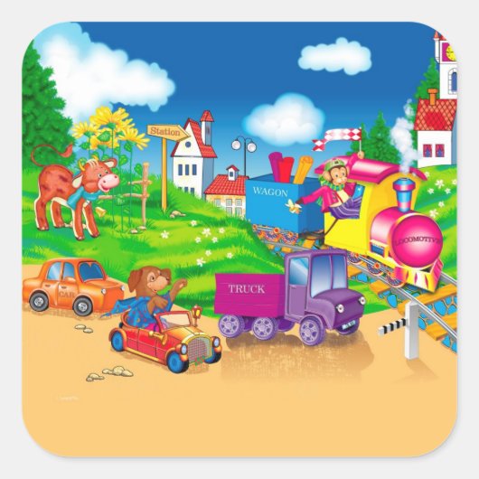 Sticker Carré train et voiture (Devant)