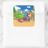 Sticker Carré train et voiture (Sac)