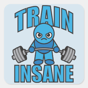 Sticker Carré TRAIN INSANE Kawaii Weightlifter Deadlifter entraî