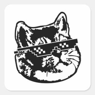 Sticker Carré Traiter Avec Il Lunettes Mème Chat