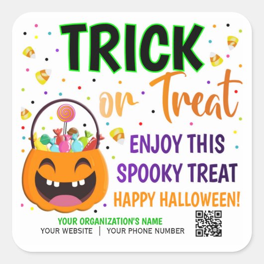 Sticker Carré Traiter ou traiter Halloween QR Code Treat (Devant)