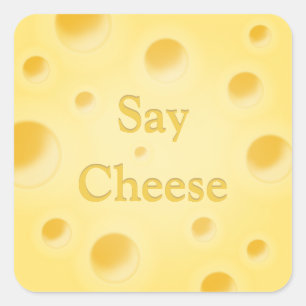 Sticker Carré Tranche de fromage jaune personnalisable "Say Chee
