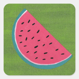 Sticker Carré Tranche de pastèque colorée sur fond vert