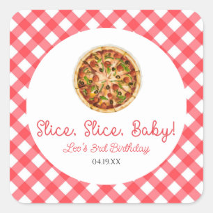 Sticker Carré Trancher, Trancher, Bébé ! Pizza fête d'anniversai