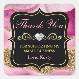 Sticker Carré Tranches de géode d'agate rose et petite entrepris