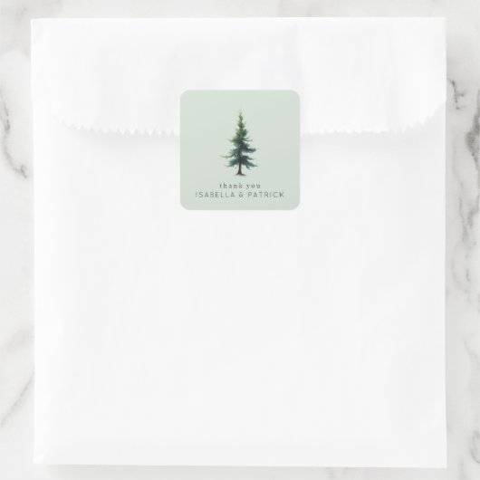 Sticker Carré Tranquil Green Watercolor Tree (Sac)