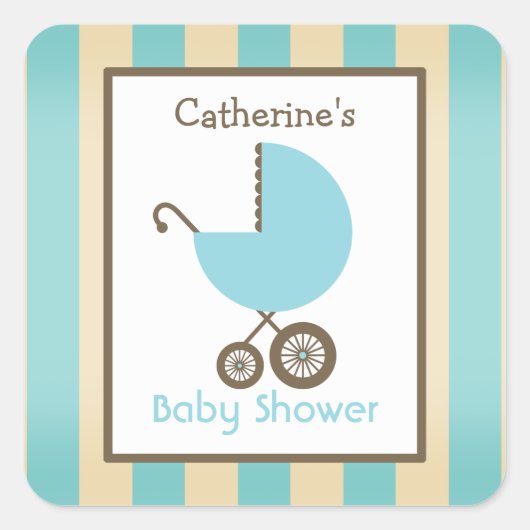 Sticker Carré Transport et rayures bleu baby shower (Devant)