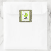 Sticker Carré Transport vert baby shower et camouflage (Sac)