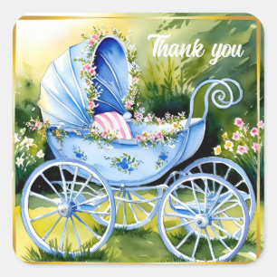 Sticker Carré Transport vintage Bleu Bébé en Fleur de Jardin