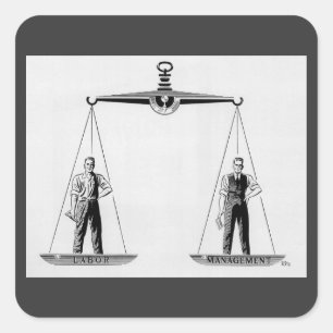 Sticker Carré Travail vintage contre gestion, balance de la just