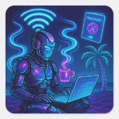 Sticker Carré Travailler dur WiFi Harder Cyberpunk Robot Decal (Devant)
