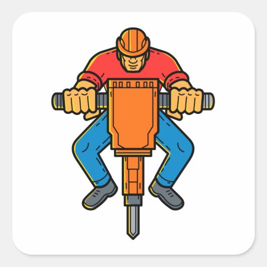 Sticker Carré Travailleur de construction Jackhammer Mono Line A (Devant)