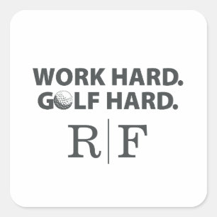 Sticker Carré Travaillez Dur Golf Dur Monogramme Style Rétro