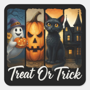Sticker Carré "Treat or Trick" Halloween Brush Stroke Chat