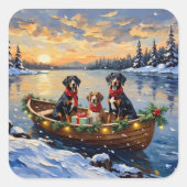 Sticker Carré Treeing Walker Coonhound Christmas Boat Holiday (Devant)