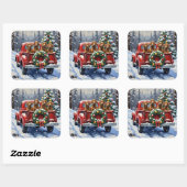 Sticker Carré Treeing Walker Coonhound Christmas Red Truck (Feuille)