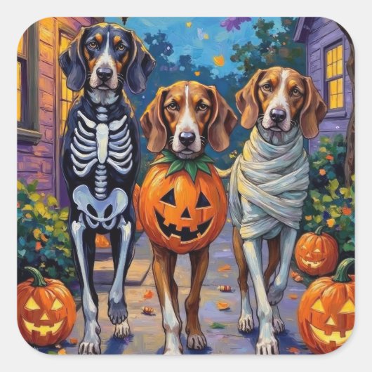 Sticker Carré Treeing Walker Coonhound In Halloween Costumes (Devant)