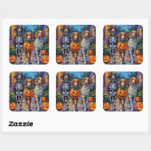 Sticker Carré Treeing Walker Coonhound In Halloween Costumes (Feuille)