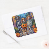 Sticker Carré Treeing Walker Coonhound In Halloween Costumes (Enveloppe)