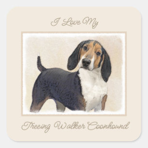 Sticker Carré Treeing Walker Coonhound Peinture - Art original S