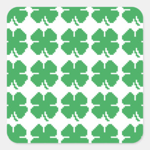 Sticker Carré Trèfle chanceux de quatre feuilles de pixel de 8