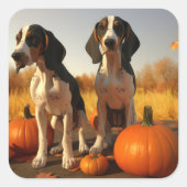Sticker Carré Trek Walker Coonhound Chiot Citrouille d'automne (Devant)