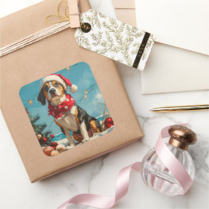 Sticker Carré Treking Walker Coonhound Noël Vintage Beach